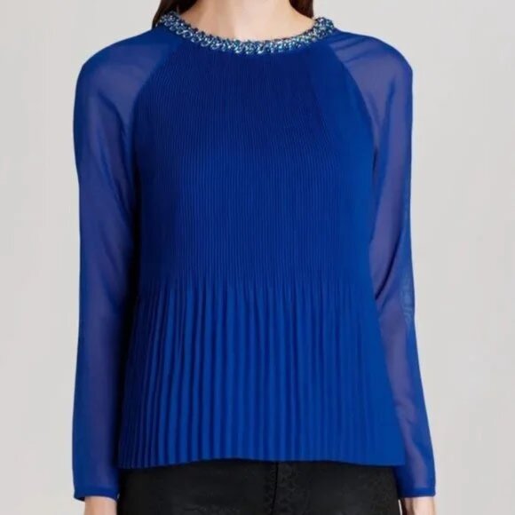 Ted Baker London Tops - Ted Baker Lovina Jewel Embellished Accordion Pleated Blouse Cobalt Royal Blue 4